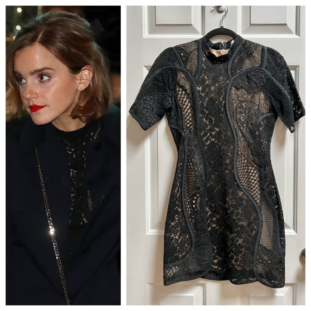 [Stella McCartney] Edith Black Corded Lace Bodycon Mini Dress - ASO Emma Watson